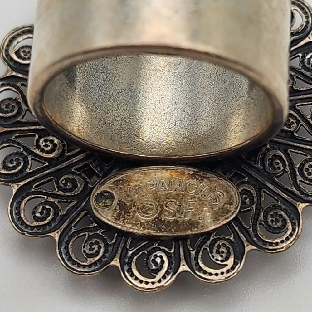 Liz Palacios bronze tone, silver tone, and orange crystal ring (6)